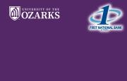 Ozarks text on a purple background with the First National Bank at Paris logo